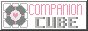 icon of a Portal companion with companion cube written in pink and grey on white