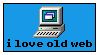 icon of a computer on light blue with i love old web in black