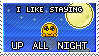 i like staying up all night with a wonderous emoji on night sky